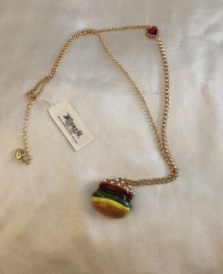 Betsey Johnson Tono Dorado Hamburguesa Colgante Collar Taza Cadena Acento Nuevo con Etiquetas Foto 1 de 4