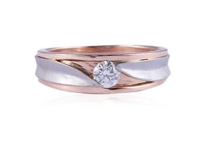 0.35 Cts F/VS1 Round Brilliant Cut Diamond Men's Solitaire Ring In Fine 14K Gold - Picture 1 of 3
