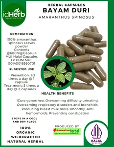 [idHerb] 100-800 Capsules Spiny amaranth Amaranthus Spinosus Organic WildCrafted - Picture 1 of 3