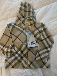 NWT Burberry Ashmore Knitted Wool Hoodie In Pale Stone Ip Check 4 Y - Picture 1 of 15