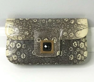 NWT Kara Ross NY Beige/Gray Lizard Smoky Topaz Clutch - Picture 1 of 12