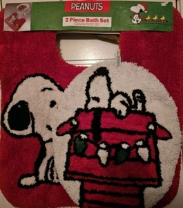 Snoopy Woodstock Peanuts Christmas Bathroom Set Cover And Mat 2019 New Cute - Picture 1 of 12