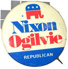 Épingle litho métallique Richard Nixon Ogilvie 1968 bouton campagne du président républicain