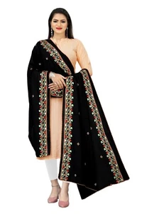 Women Islamic Embroidered Black Dupatta Hijab Fully Trending In Bollywood style - Picture 1 of 4