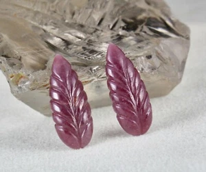 NATURAL UNTREATED RUBY CARVED LEAVES PAIR 39.22 CTS GEMSTONE DESIGNING EARRING - Picture 1 of 8
