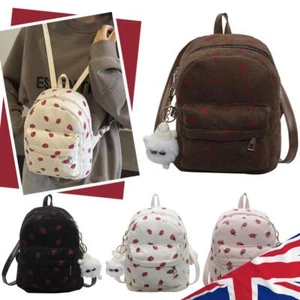 Mini Backpack for Teen Girls Strawberry Bookbag Corduroy Shoulder Bag Travel Bag - Picture 1 of 18