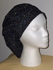 Color Dots on Black Medical Surgical Bouffant Scrub Hat - Picture 1 of 2