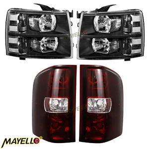 4PCS Black Headlights+Smoke Red Taillights For 2007-13 Chevy Silverado 1500 2500 - Picture 1 of 13