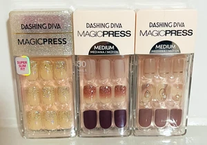 New Dashing Diva Manicure Nails Glitter Purple Pink 3 Sets No Glue Magic PressOn - Picture 1 of 1