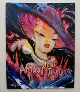 Original Painting Glamour Girl French Impressionism Thayer Art OOAK Graffiti - Imagen 1 de 5