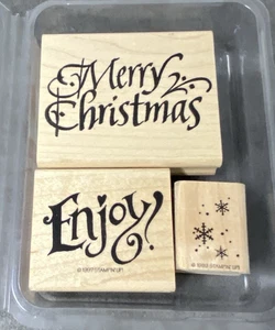 Three Christmas Holiday Rubber Stamps 2 Stampin Up! & 1 Denami Design Stamp - Picture 1 of 2