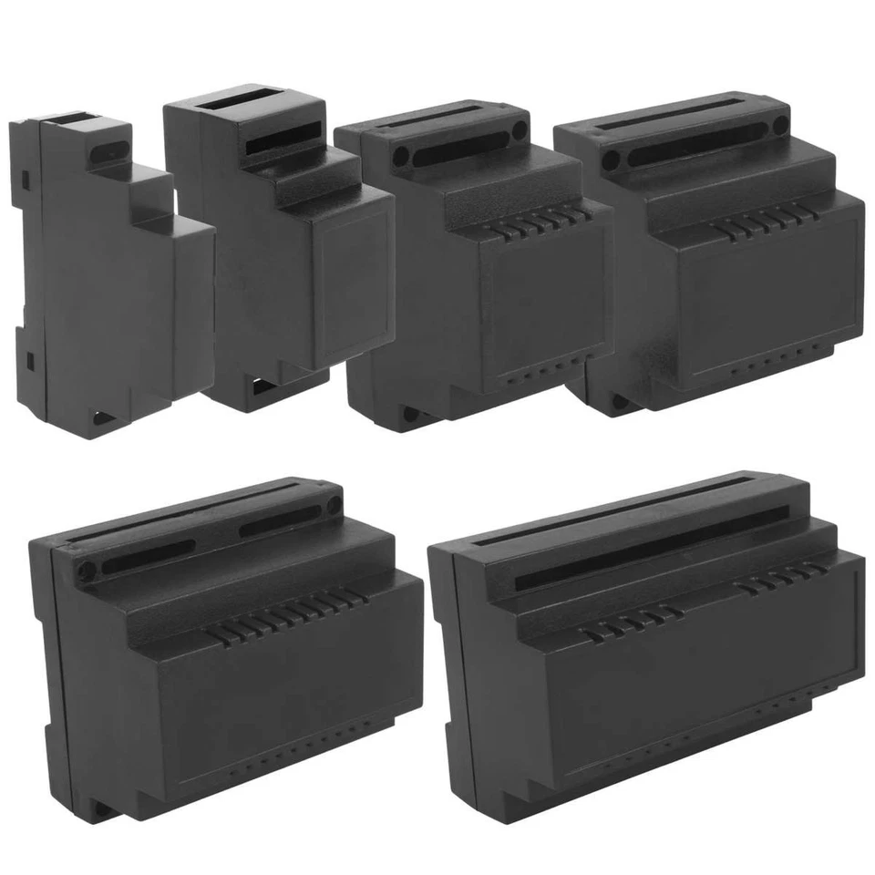 Schwarze Hutschienengehäuse für 35mm DIN-Schienen, 6 Typen, 18-138mm (1-8 TE) - Bild 1 von 1