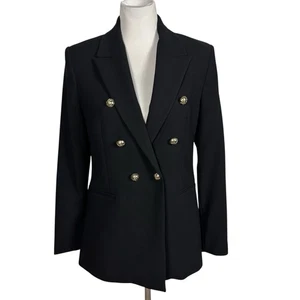 MNG Mango Women's Black Double Breasted Blazer Pea Coat Jacket Size M NWT - Picture 1 of 10