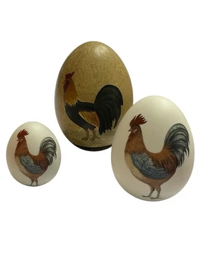 3 Huevos con Diseño de Gallo Country Rústico Estante Cuidador Decoración Foto 1 de 4