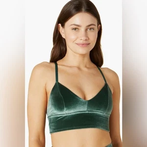 Beyond Yoga VIP Long Line Bra forest green velvet crisscross bra, size medium - Picture 1 of 15