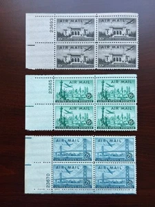 (3) US #C34-C36 Airmail Plate Blocks Mint NH (C34 & C35) / LH (C36) - Picture 1 of 3
