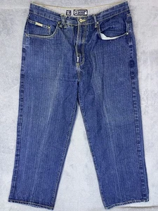 LRGeans Jeans Mens 38x30 Blue Dark Wash Relaxed Straight Embroidered Grass Roots - Picture 1 of 14