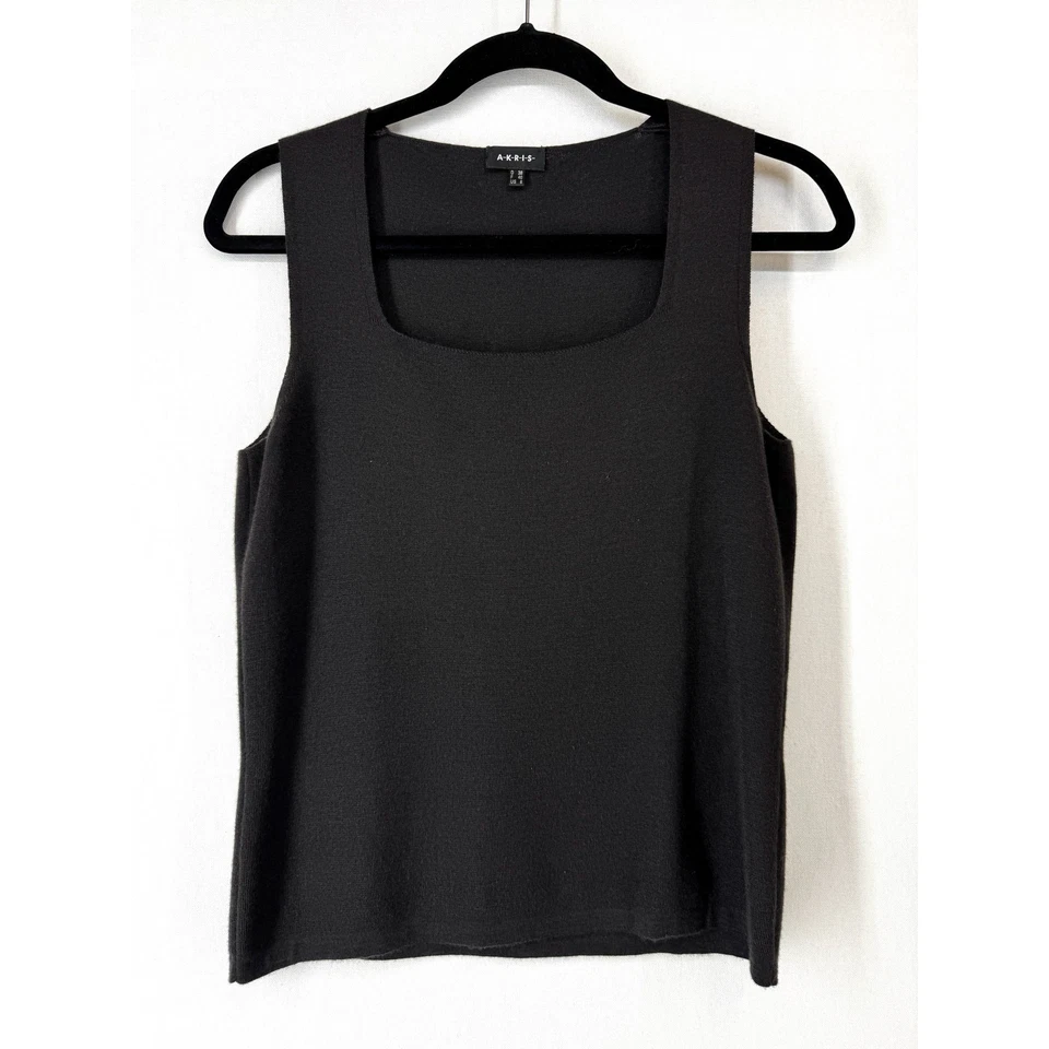 Top AKRIS Marrón Cachemira y Seda Escote Cuadrado Sin Mangas Tejido Talla 8 ¡LUX! Foto 1 de 4