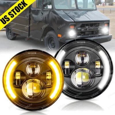 2PCS For Chevrolet P10 P20 P30 Van 7"inch Round LED Headlights Hi-Low Beam w/DRL - Image 1 of 4