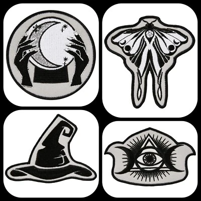 Enchanted Witch Warlock Psychic Astrology Tarot Embroidered Iron on Patch 4x Set - Image 1 of 4
