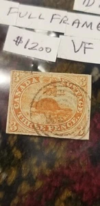Canada 3 Cents Beaver Stamp Rare Full Frame SC#4 Used Idtd4. - Picture 1 of 3