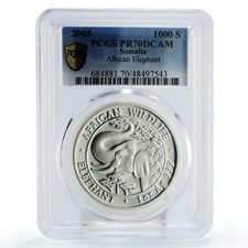 Somali 1000 shillings African Wildlife Elephant Fauna PR70 PCGS silver coin 2005