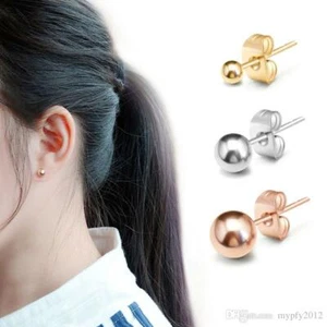 9k Gold/Rose/White GOLD FILLED Plain Ball Pin stud Earrings Birthday 2mm - 8mm - Picture 1 of 34