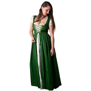 Medieval Dress Chemise Renaissance Irish Peasant Adult Women Costume Set Green - Picture 1 of 13
