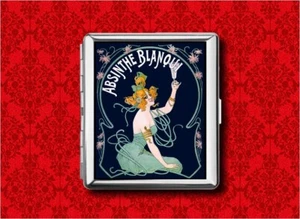 ABSINTHE BLANQUI VINTAGE ANUNCIO PIN UP NIÑA METAL TARJETA BILLETERA IDENTIFICACIÓN CIGARRILLO IPOD Estuche - Imagen 1 de 5