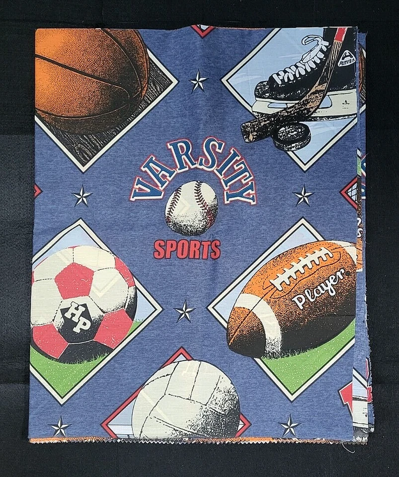 Denim Sports Print  2 Yds x 45 Baseball Football Basketball Tennis Soccer Hockey - Image 1 of 1