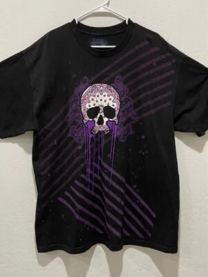 EUC Men Chaos Skull T-Shirt Size XL Short Sleeve Crew Neck Pullover Black Purple - Image 1 of 4