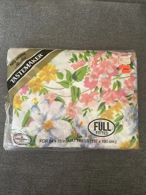 Vintage Tastemaker Full Fitted Sheet Flower Print - No Iron - New In Package - Image 1 of 4