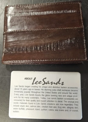 Mens LEE SANDS BROWN Genuine Eel Skin Bi Fold Wallet 6 Card Slots Vintage NO Box - image 1 of 4