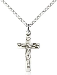 Sterling Silver Catholic Cross Crucifix Medal Pendant Necklace 18" Chain GiftBox - Picture 1 of 3
