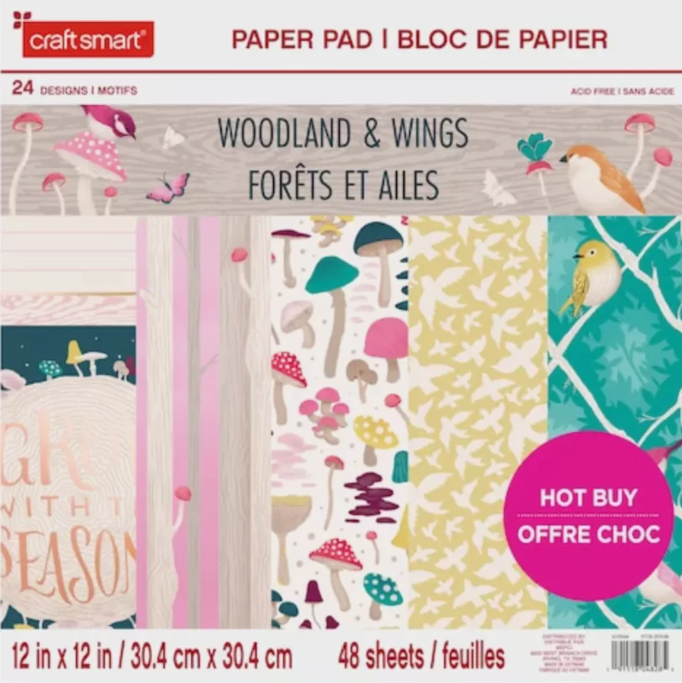 CraftSmart Scrapbook Paper Pad Woodland & Wings 48 Sheets 12x12 Birds Nature