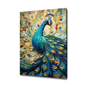 Peacock Bird Canvas Print Picture Painting Wall Hanging, Handmade Wall Art - Picture 1 of 9