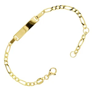 Italian 14k Yellow Gold Engravable Baby Kid ID Figaro Bracelet 5.5" 1.7 grams - Picture 1 of 4