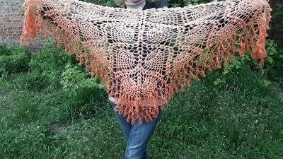 Nuevo Mantón Capelet Único Tejido a Mano Ganchillo Naranja Angora Foto 1 de 4