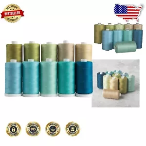 Premium 100% Cotton Thread Set - 10 Spools, 1200 Yards Each - Shoreline Colors - Picture 1 of 4