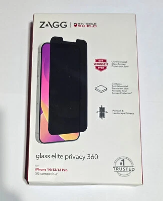 NEW ZAGG InvisibleShield Glass Elite Privacy 360 Apple iPhone 14 / 13 / 13 Pro - Image 1 of 4