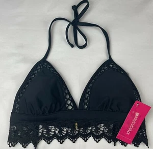 Top de bikini de baño Xhilaration, negro, borde de encaje (XS) A - Imagen 1 de 5