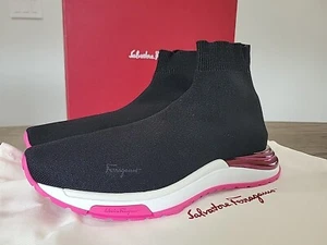 Salvatore Ferragamo Women Black Pink Ninette Sock Sneaker Shoes 9 C New In Box - Picture 1 of 6