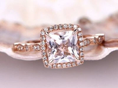 1.4ct Natural Morganite & Diamond Halo Engagement Ring 100% 14k SOLID Rose Gold - Image 1 of 4