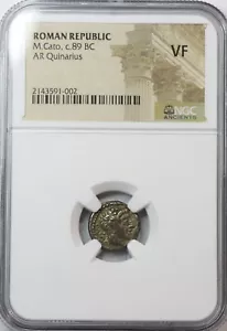 Roman Republic M. Cato c.89 BC AR Quinarius VF NGC - Picture 1 of 2