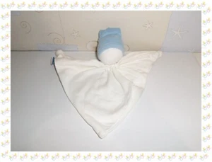 ㉘ - Doudou Plat Triangle Pantin Blanc Bleu Baby Looky - Foto 1 di 1