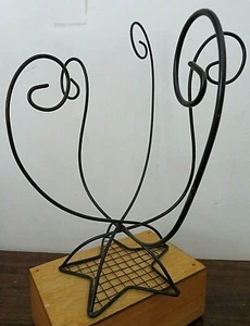 Awesome Black Wrought Iron COFFEE CUP HOLDER Star Motif 15" High x 12" Wide VGC - Picture 1 of 3