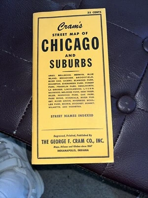 Cram Map - Chicago Suburbs Rare Folding Pocket Map Vintage 43.5" x 29" - Image 1 of 2