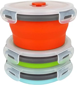 3Piece round Collapsible Lunch Container Silicone Food Storage Containers Collap - Picture 1 of 12