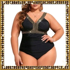 GORGEOUS & SEXY ☆ SEQUIN TRIM ACCENT ☆ ONEPIECE SWIMSUIT 30w ☆ NWT - Picture 1 of 10