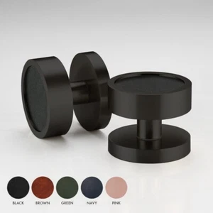 Contemporary Black Mortice Door Knobs With Cowhide Leather Insert - Picture 1 of 20
